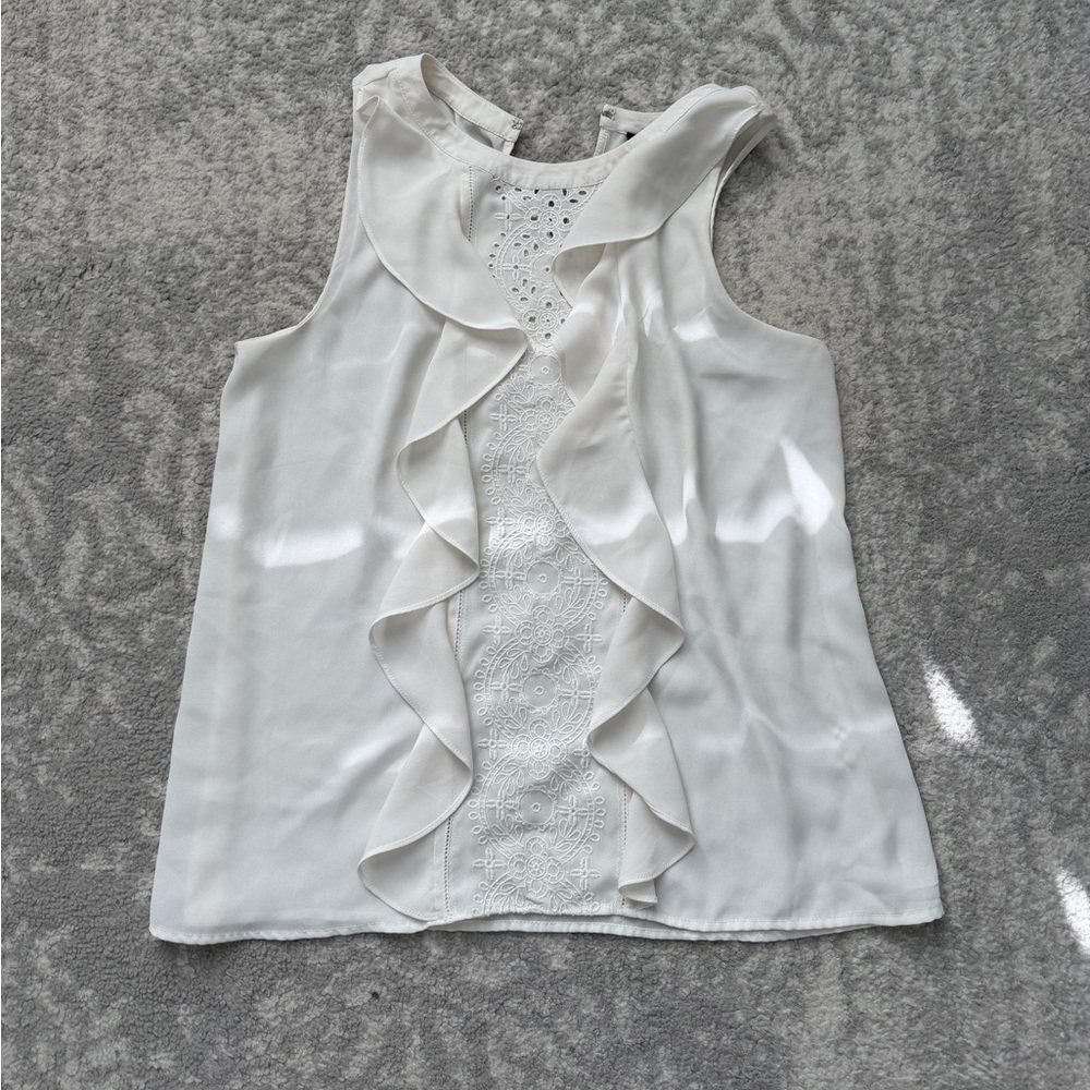 Ann Taylor Ivory Ruffle Front Sleeveless Blouse - Size Small